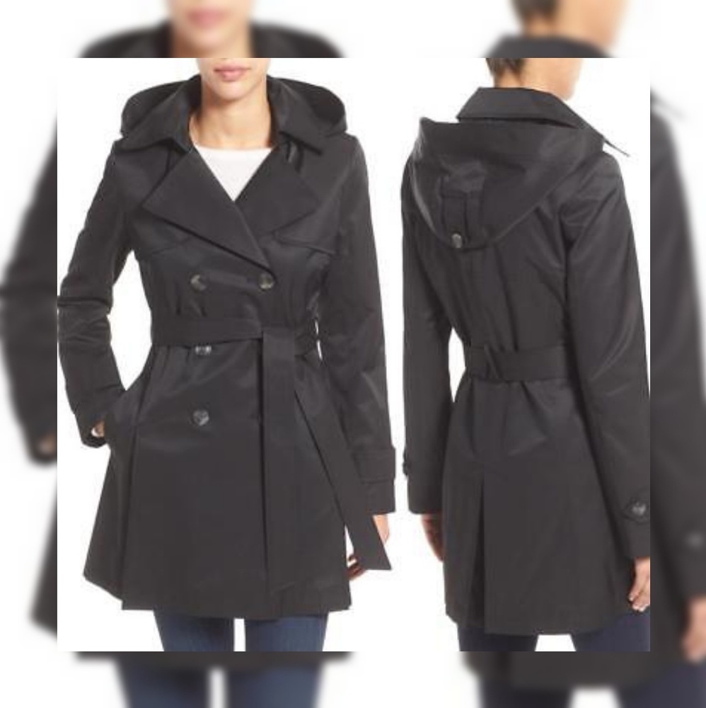 NWT Black Hooded Halogen Trench Coat